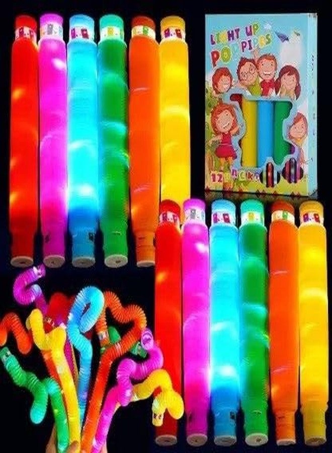 Crazy Buy CrazyBuy LED Pop Tubes Light-Up Fidget Sensory Toys | Pack of 12 Stress Relief Tubes for Kids & Adults (Multicolor) - Image 1